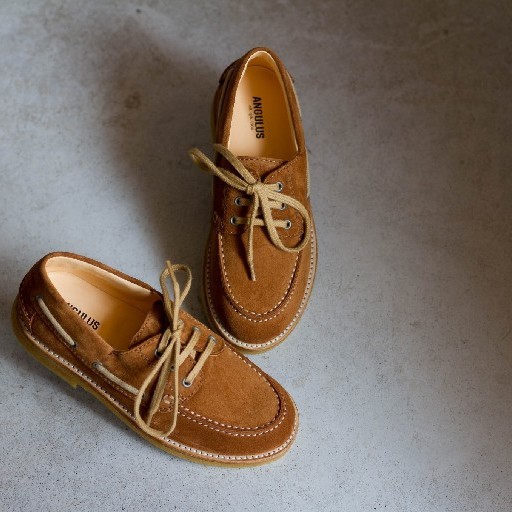 Angulus Derby's Lace loafer in nubuck cognac