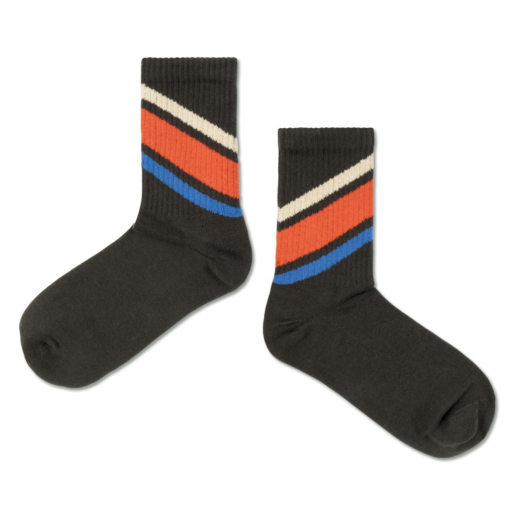 Repose AMS short socks Socks grey with stripes in blue/red/ecru