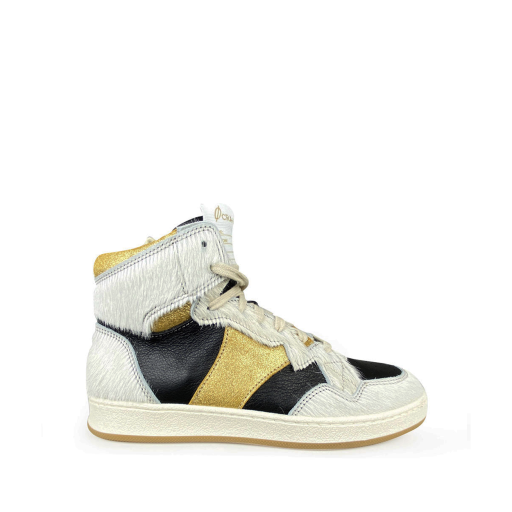 Kids shoe online Ocra trainer Mid-height white sneaker with pony hair