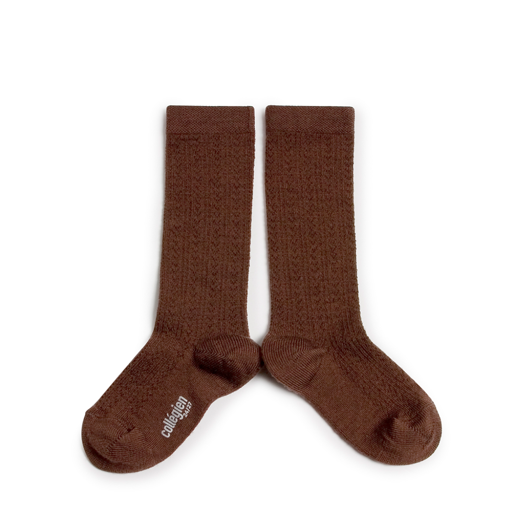 Collegien - Knee socks with pattern brown merino - Chocolat au lait