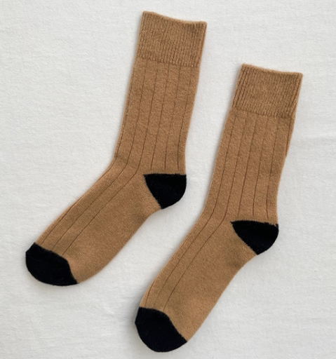 Le Bon Shoppe korte kousen Le Bon Shoppe - cashmere classic socks camel/zwart