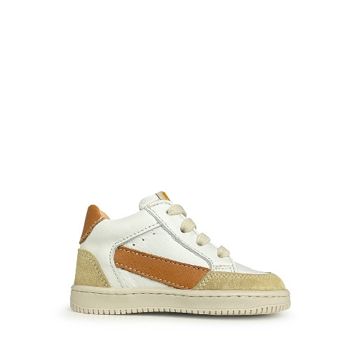 Kids shoe online Ocra trainer White sneaker with cognac accent