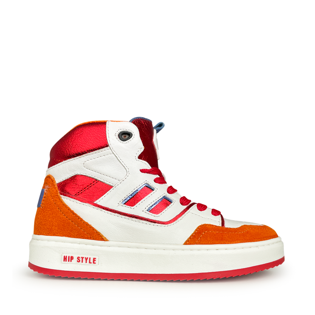 HIP - Hoge witte sneaker met rood en oranje accenten