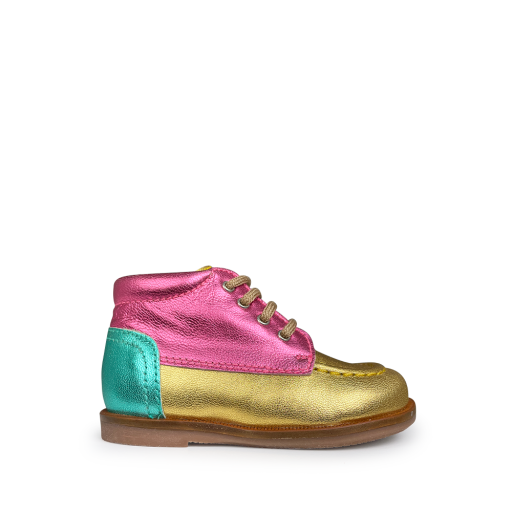 Beberlis first walkers Lace shoe gold, pink and aqua