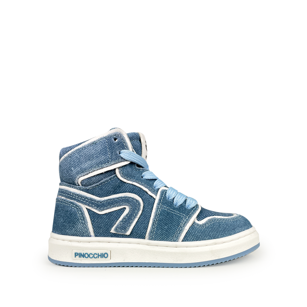 Pinocchio - High-top denim sneaker with white lines