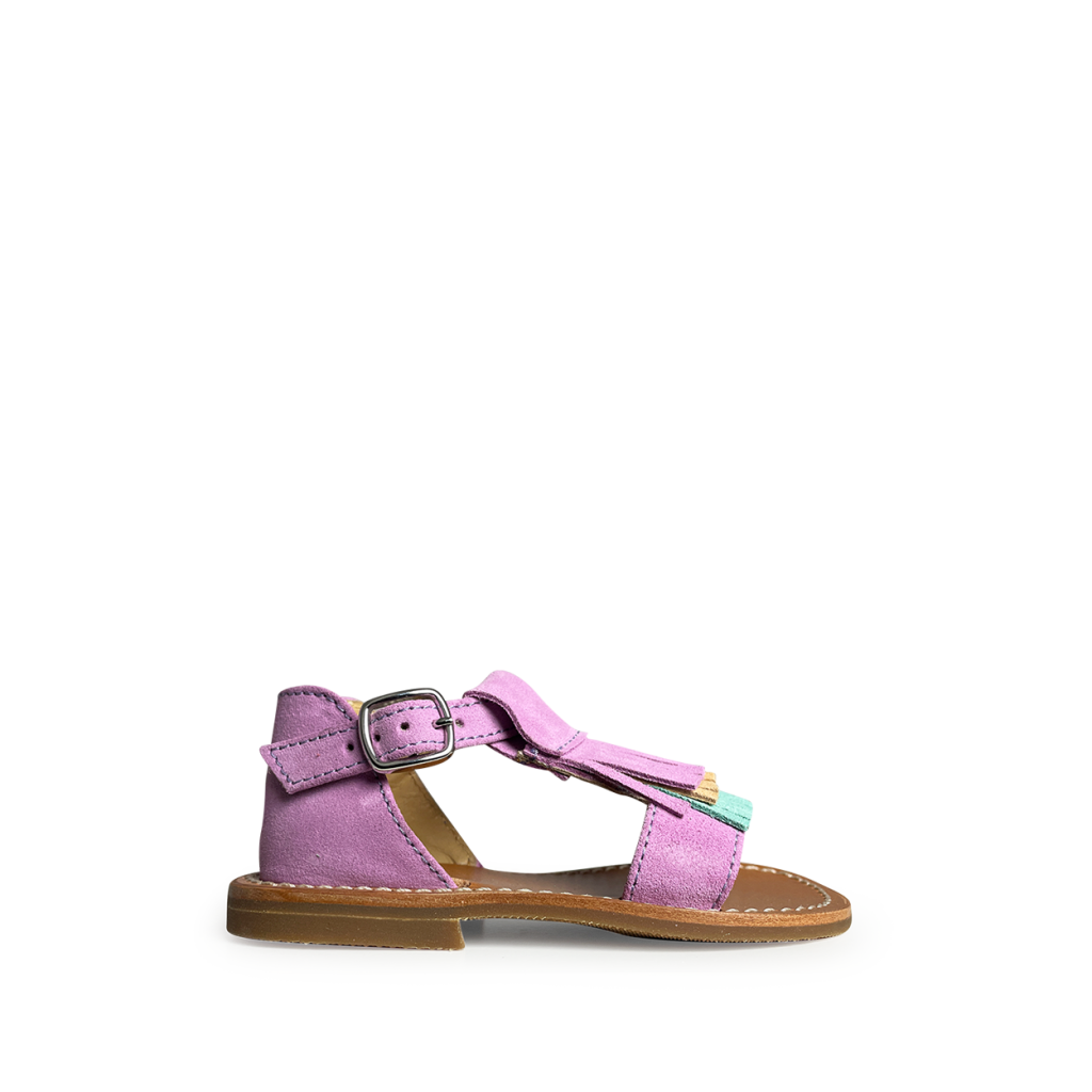Gallucci - Purple sandal with buckle, blue and beige finishing.