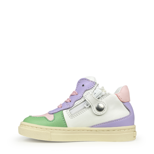 Rondinella trainer White sneaker with lilac, green and pink