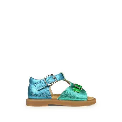 Kinderschoen online Beberlis sandalen Blauw en groene metallic sandaal