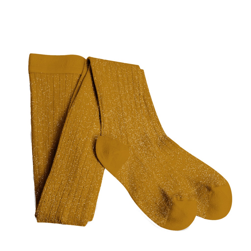 Collegien - Ribbed lurex tights color Moutarde de Dijon