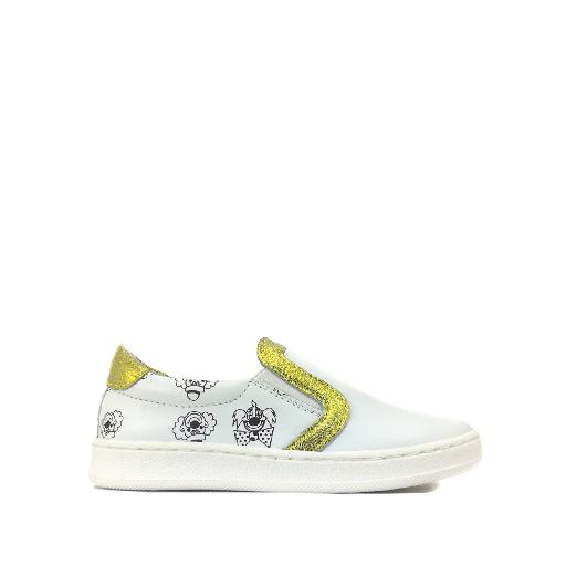 Kids shoe online BiKey trainer Loafer in white print and gold