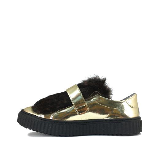 Eli trainer Sneaker in gold laminate with black hair