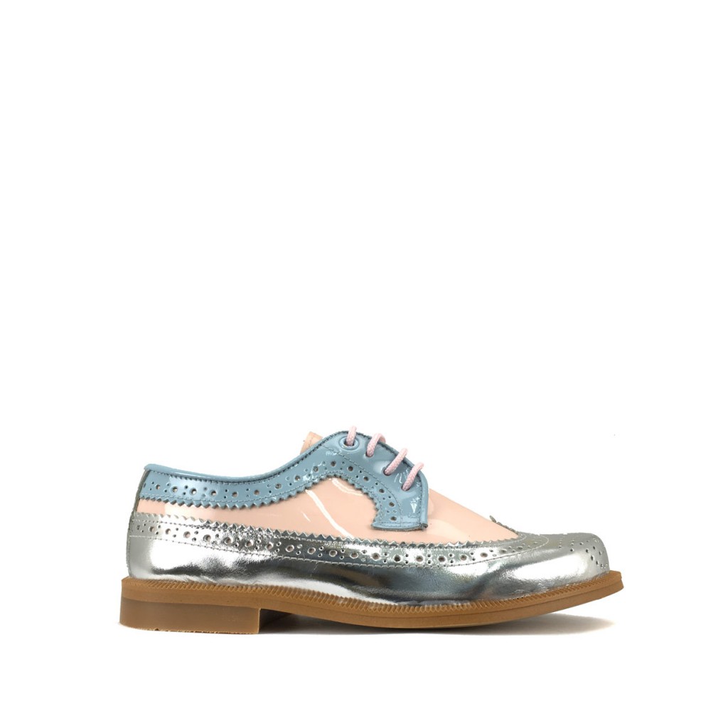 Eli - Silver and pink patent derby with brogues