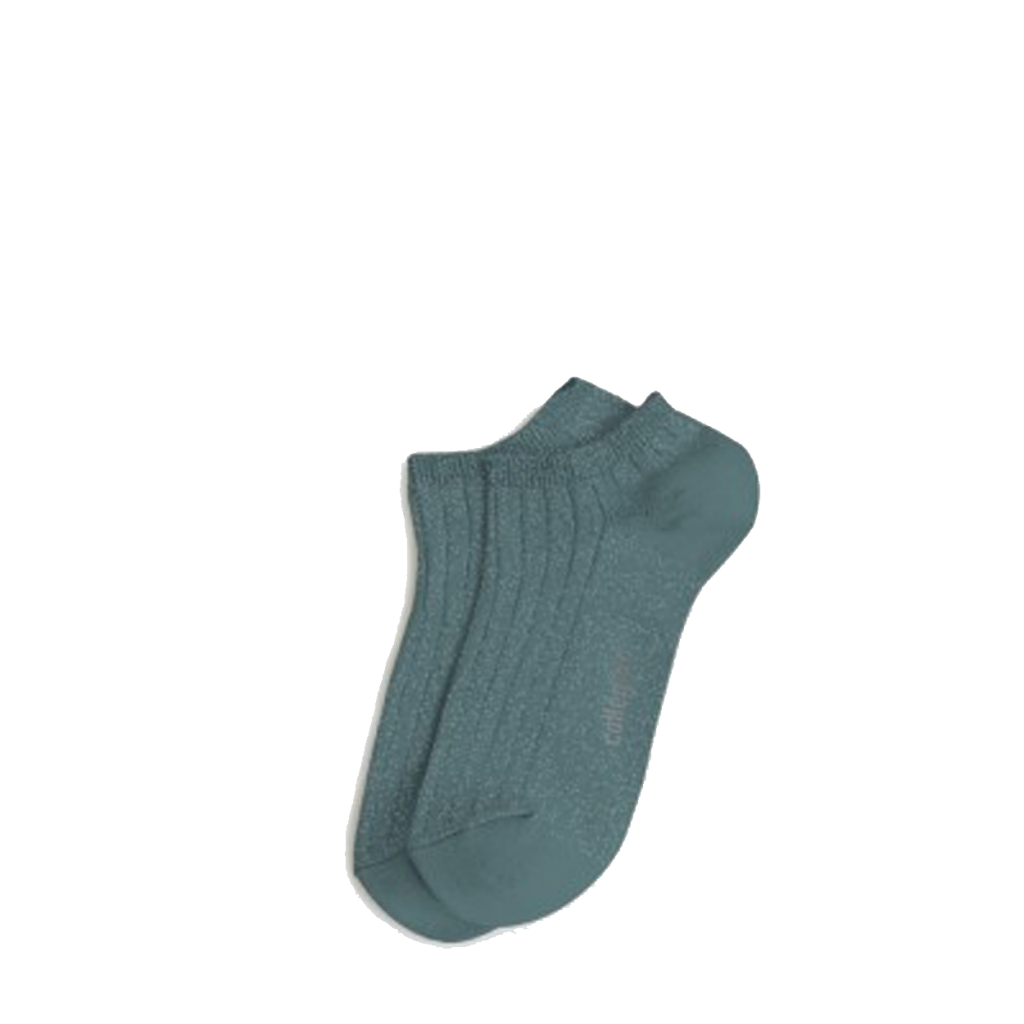 Collegien - Turquoise shiny ankle socks with silver speckles