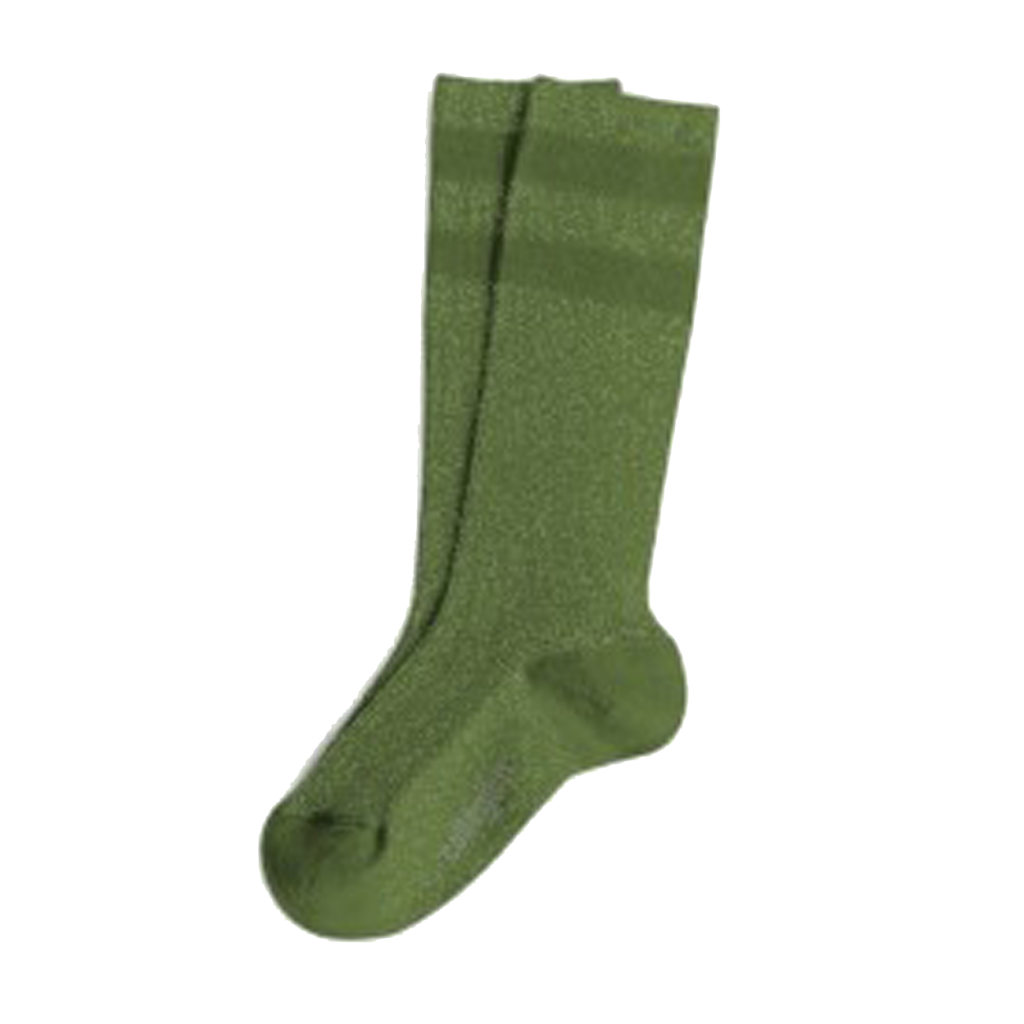 Collegien - Shiny green knee socks with 2 stripes