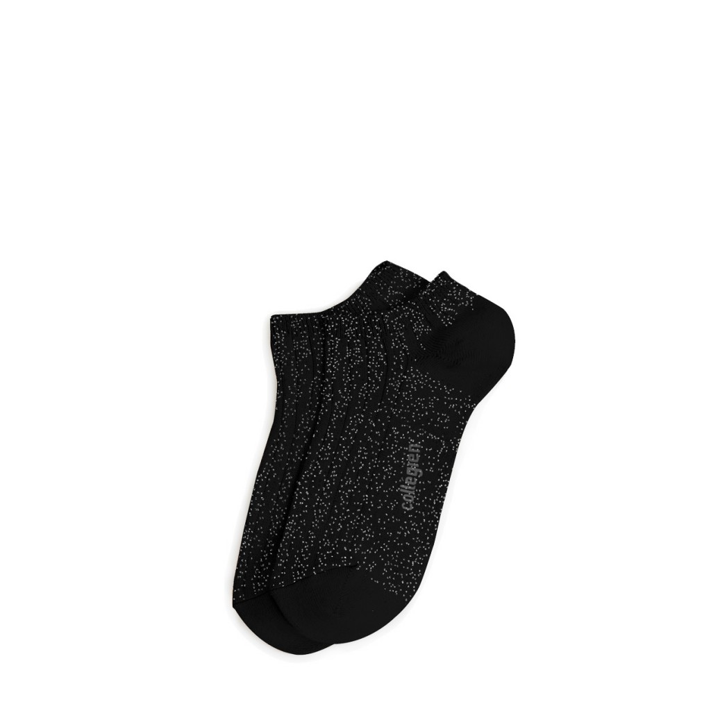 Collegien - Black shiny ankle socks with silver speckles
