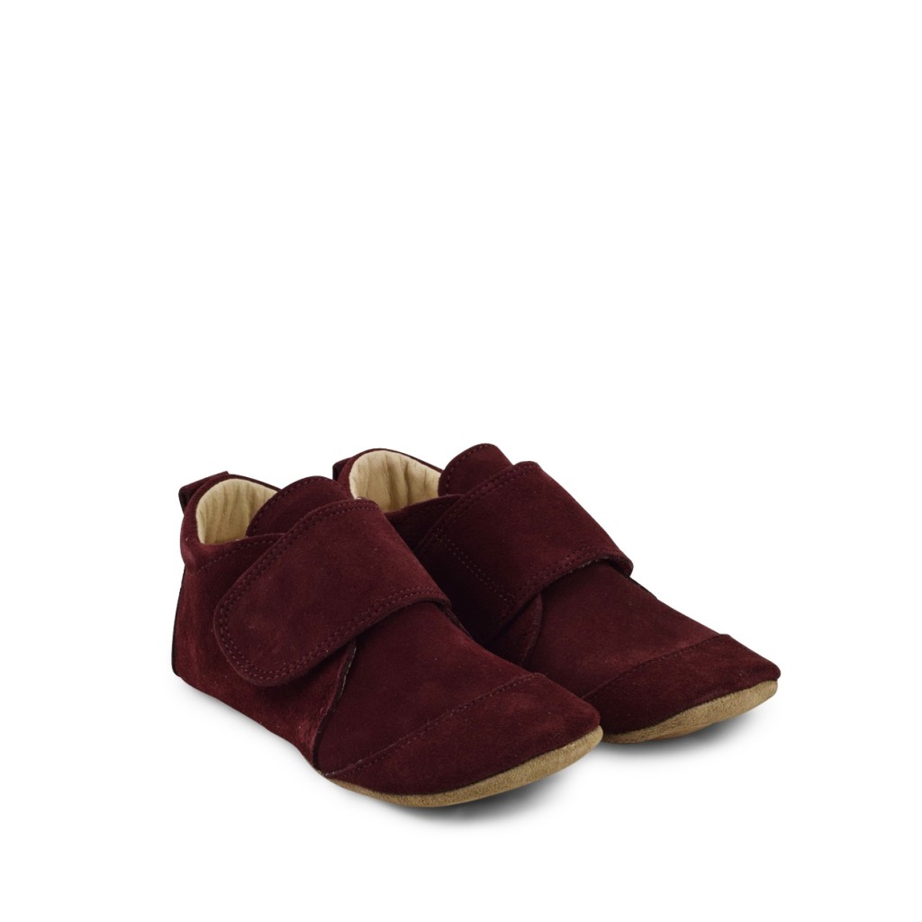 Pompom - Leather big slippers in brugundy sude