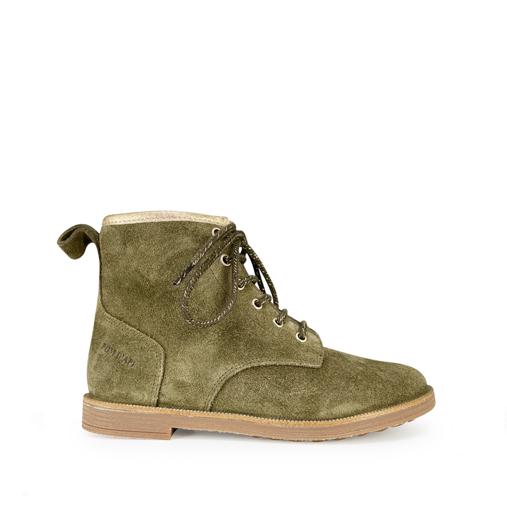 Pom d'api - Olive lace-up boot with gold rim