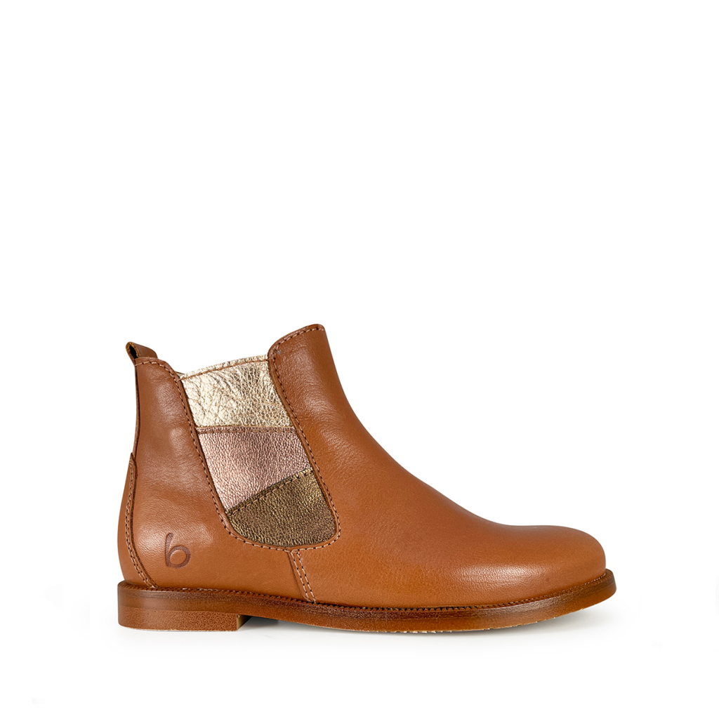 Beberlis - Short brown boot with stretcher in gold, ros gold and bronze