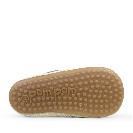 Pompom slippers Leather slipper in gold glitter