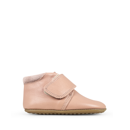 Kinderschoen online Pompom pantoffels Lederen pantoffel met velcro in roze