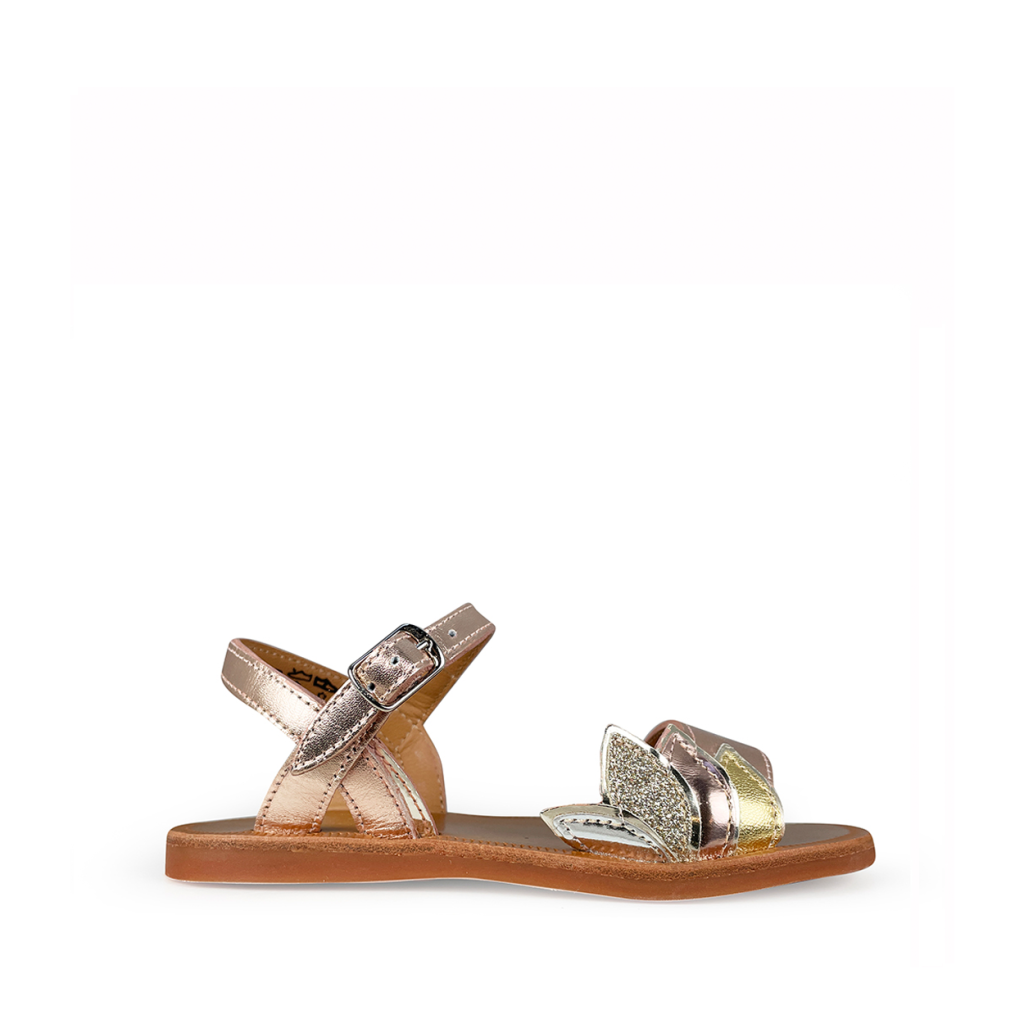 Pom d'api - Rosegold sandal with multi-coloured strap