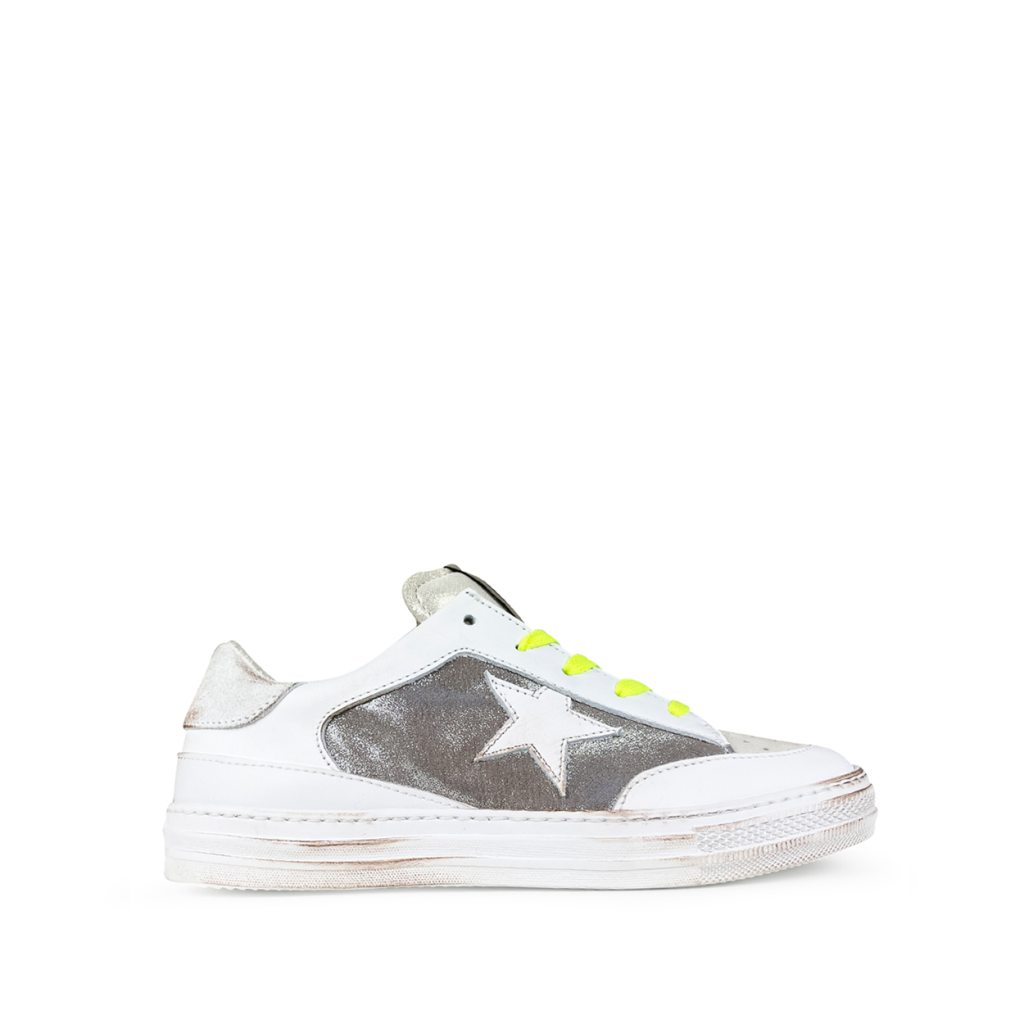 Rondinella - Low white sneaker with silver and fluo