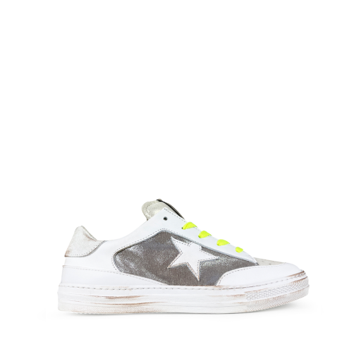 Kids shoe online Rondinella trainer Low white sneaker with silver and fluo
