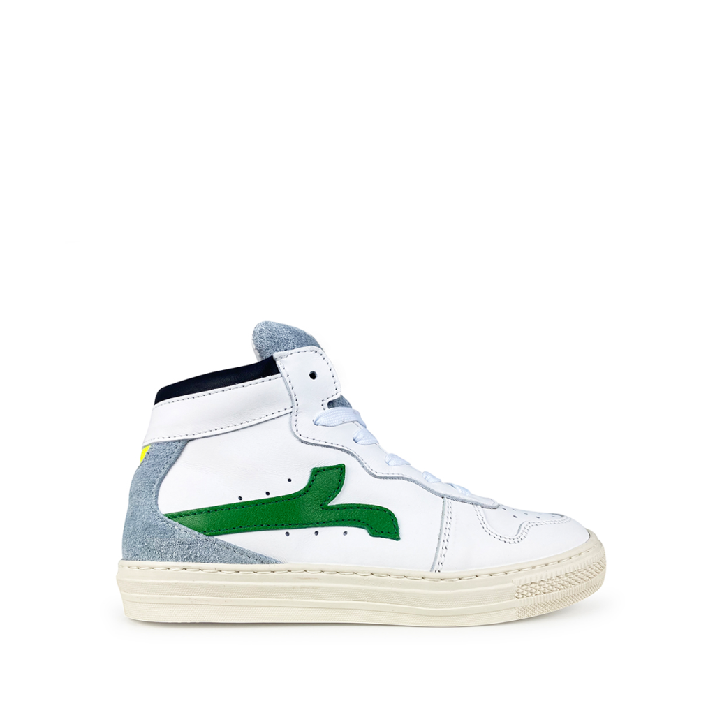 Rondinella - Semi-high white sneaker with blue and green