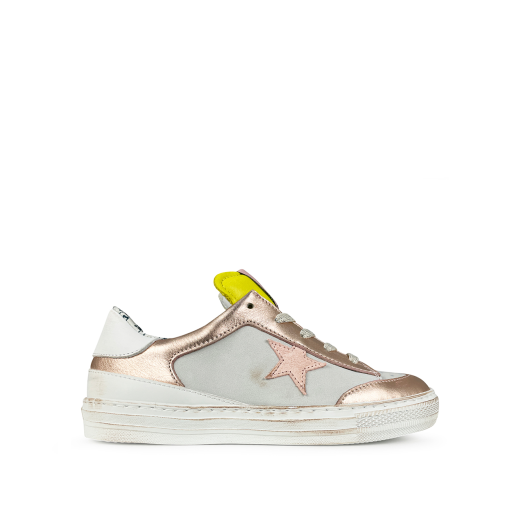 Kids shoe online Rondinella trainer Low grey sneaker with metallic pink