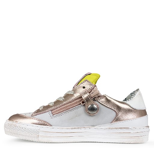 Rondinella trainer Low grey sneaker with metallic pink