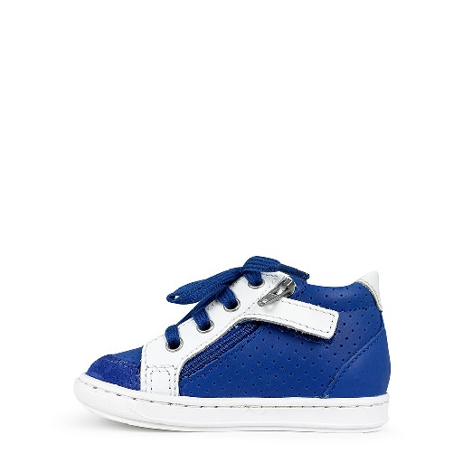 Pom d'api first walkers Blue 1st step trainer with white accents