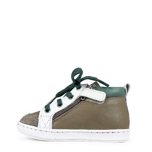 Pom d'api first walkers Brown 1st step sneaker with olive green
