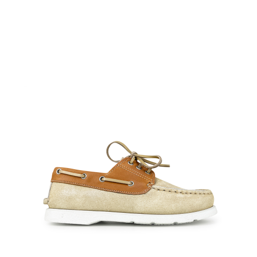 Kids shoe online Ocra lace-up shoes Beige and brown deck shoe