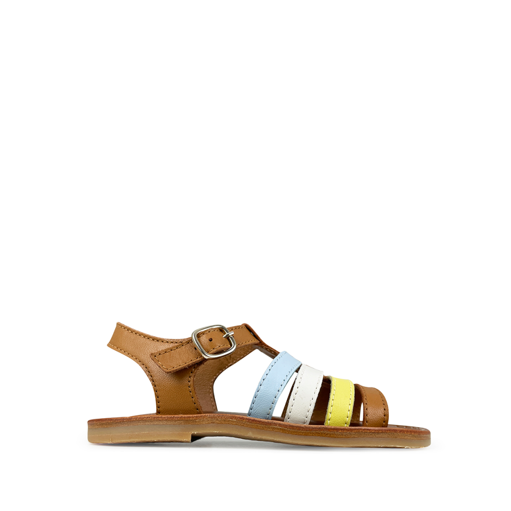 Beberlis - Bruine sandaal met multicolor bandjes