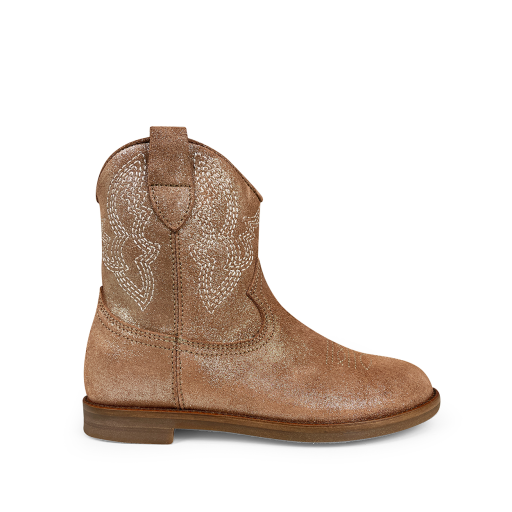 Kids shoe online Ocra short boots Brown nubuck westernboot with glitter