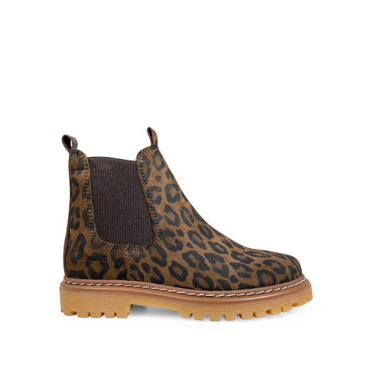 Kinderschoen online Angulus korte laarzen Chelsea boot in leopard en bruin