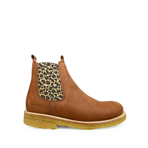 Kids shoe online Angulus short boots Chelsea boot in brown and leo