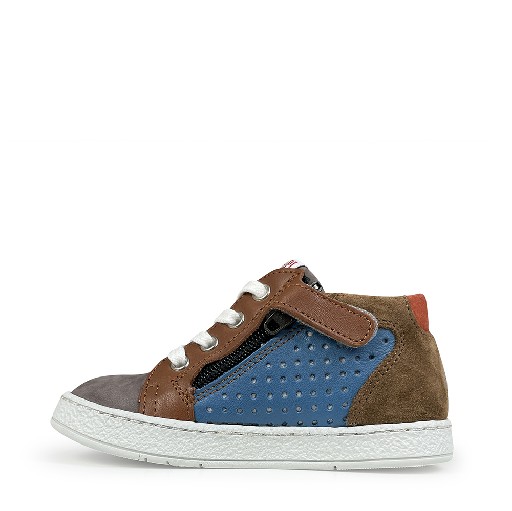 Pom d'api first walkers Blue sneaker with shades of brown