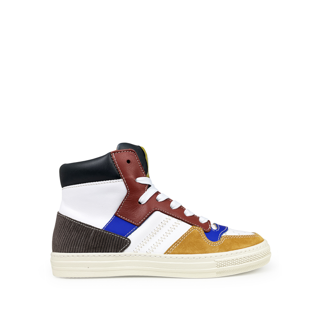 Rondinella - Semi-high white sneaker with brown