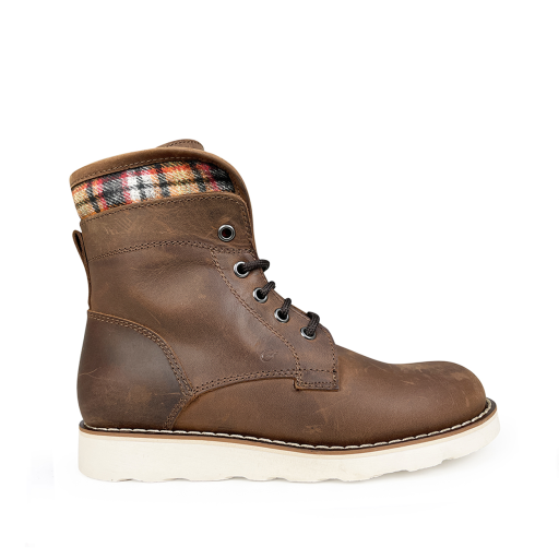 Kids shoe online Gallucci Boots Brown lace-up boot with plaid edge
