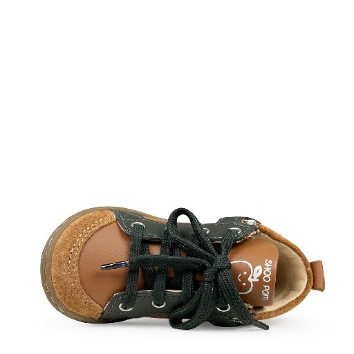 Pom d'api first walkers Brown 1st step sneaker with dark green