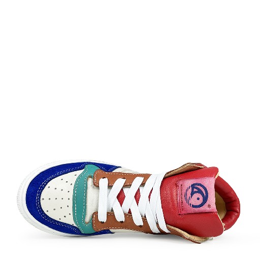 Rondinella trainer Semi-high white sneaker with red and blue