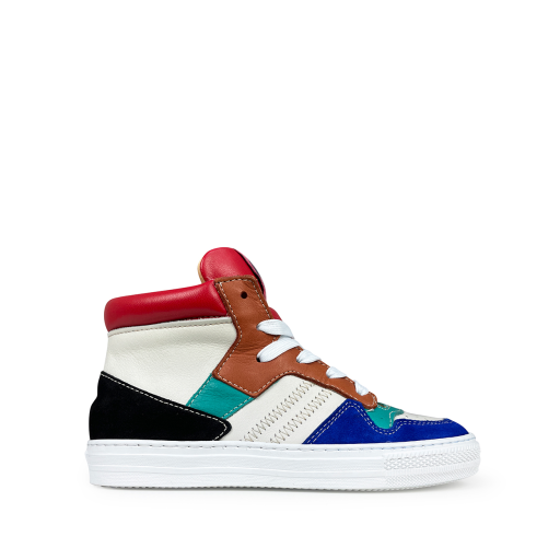 Kids shoe online Rondinella trainer Semi-high white sneaker with red and blue