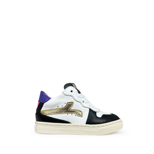 Kids shoe online Rondinella trainer Low white sneaker with black and gold