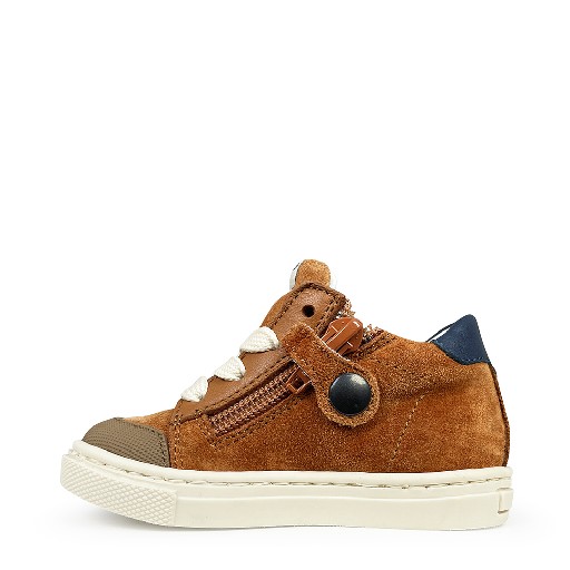 Rondinella trainer Low brown sneaker with blue