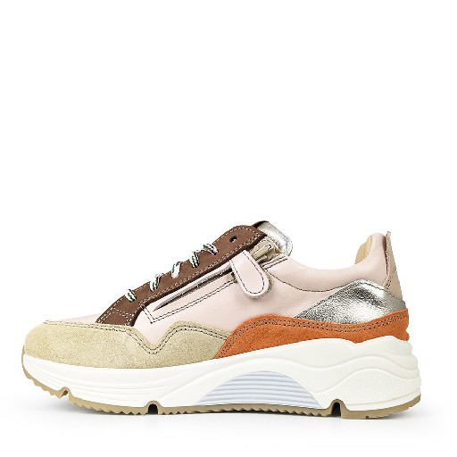 Ocra trainer Low pink trainer with green, beige, orange and silver