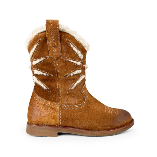 Kids shoe online Ocra short boots Brown westernboot with wool