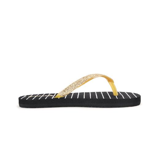 Kids shoe online Reef slippers Black striped flip flop with golden straps