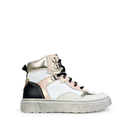 Kinderschoen online Momino sneaker Witte sneaker met roze en platinum accent