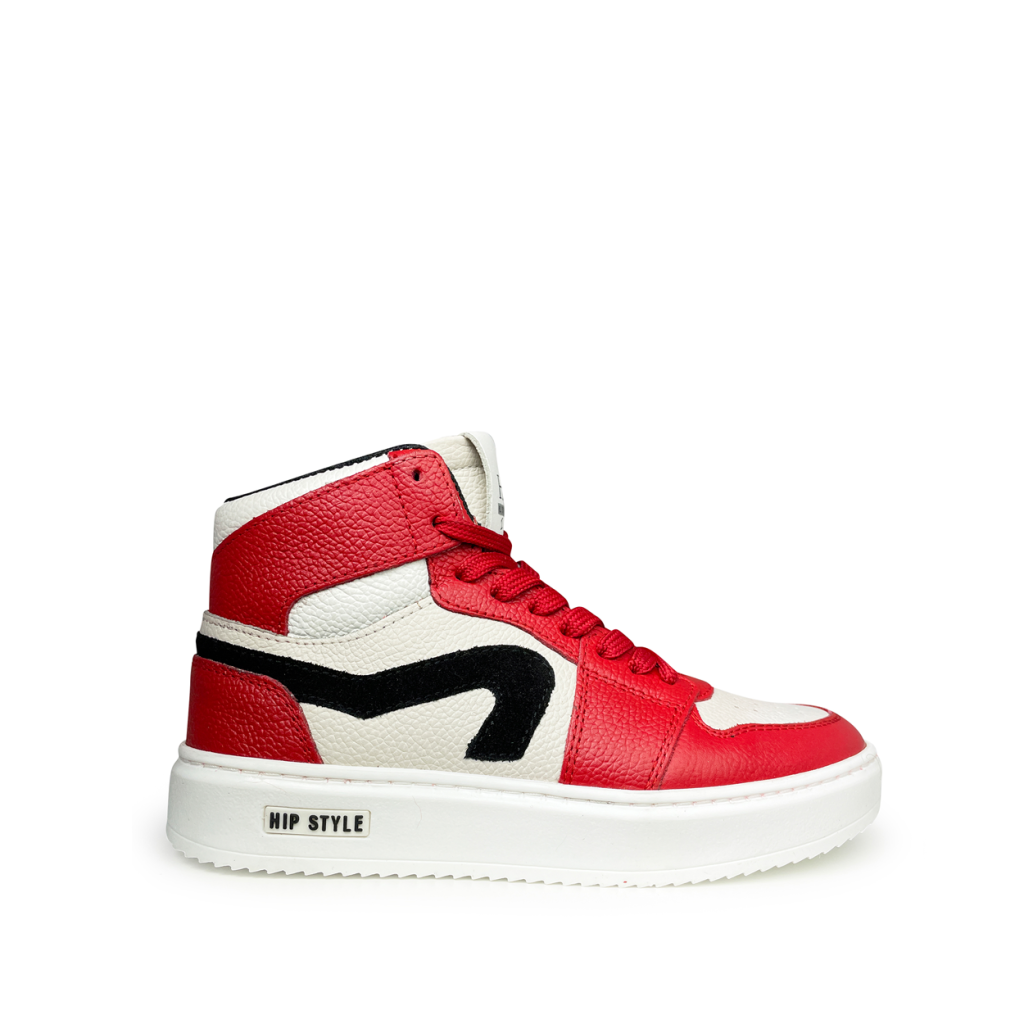 HIP - Hoge witte sneaker met rood